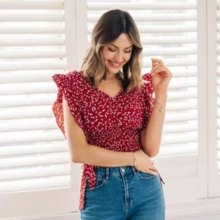 Women's Ruffle Lace Up Smocking Blouse - Cupshe -Dresses City Shop GUEST 5d378ff6 1c88 4ff0 8a77 466c0a8ae225