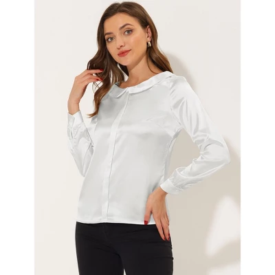 Allegra K Women's Satin Peter Pan Collar Shirt Office Elegant Top Work Blouse 4 Allegra K Women's Satin Peter Pan Collar Shirt Office Elegant Top Work Blouse - Image 2