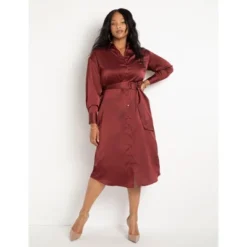 ELOQUII Women’s Plus Size Satin Button Down Maxi Shirtdress -Dresses City Shop GUEST 5fc3f23e d9a2 4916 beab aeddb91ba456