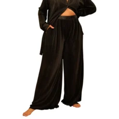 Rebdolls Women's Jamila Plisse Wide Leg Pants - Black