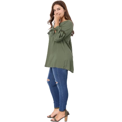Agnes Orinda Women's Plus Size Long Sleeve Tie Winter Trendy Basic Tunic Blouse 5 Agnes Orinda Women's Plus Size Long Sleeve Tie Winter Trendy Basic Tunic Blouse - Image 3