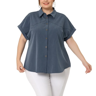 Agnes Orinda Women's Plus Size Chambray Work Roll Sleeves Buttons Down Shirts 10 Agnes Orinda Women's Plus Size Chambray Work Roll Sleeves Buttons Down Shirts - Image 8