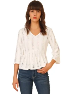 Allegra K Women's Solid Lace Lightweight Blouse V Neck 3/4 Sleeve Peasant Peplum Top 12 Allegra K Women's Solid Lace Lightweight Blouse V Neck 3/4 Sleeve Peasant Peplum Top -Dresses City Shop GUEST 610ecc41 1ff2 4623 a711 a2c7367c9914