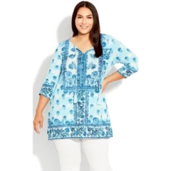Women's Plus Size Treasured Placement Tunic - Aqua Splash | AVENUE 7 Women's Plus Size Treasured Placement Tunic - Aqua Splash | AVENUE -Dresses City Shop GUEST 6154b053 767b 43f0 9412 14867e0bc577