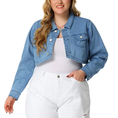 Agnes Orinda Women's Plus Size Classic Denim Long Sleeve Washed Jean Cropped Jacket 7 Agnes Orinda Women's Plus Size Classic Denim Long Sleeve Washed Jean Cropped Jacket - Image 5