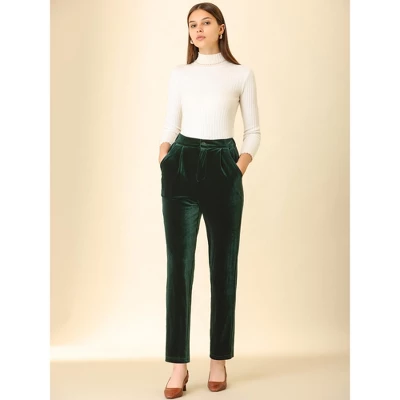 Allegra K Women's Velvet Elegant High Waist Trousers With Pockets Work Ankle Pants 4 Allegra K Women's Velvet Elegant High Waist Trousers With Pockets Work Ankle Pants - Image 2