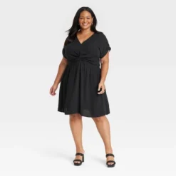 Women's Short Sleeve Twist-Front V-Neck Woven Sundress Dress - Ava & Viv™ -Dresses City Shop GUEST 652f788b 3ffa 4aa0 96b5 e1dbe7d7a144