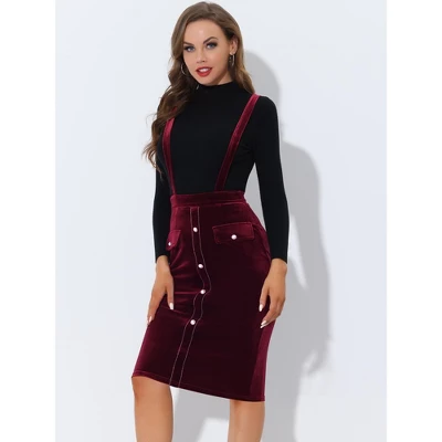 Allegra K Women's High Waist Overall Pencil Bodycon Midi Suspender Pinafore Skirts 4 Allegra K Women's High Waist Overall Pencil Bodycon Midi Suspender Pinafore Skirts - Image 2