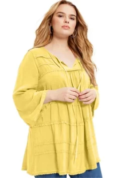 June + Vie By Roaman's Women’s Plus Size Acid Wash Peasant Blouse -Dresses City Shop GUEST 6608eff1 7e8e 4236 9665 2520c4885d17