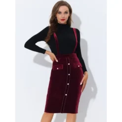 Allegra K Women's High Waist Overall Pencil Bodycon Midi Suspender Pinafore Skirts