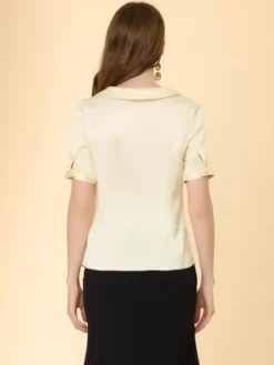 Allegra K Women's Turndown Collar Button Decor Short Sleeve Satin Blouse 11 Allegra K Women's Turndown Collar Button Decor Short Sleeve Satin Blouse -Dresses City Shop GUEST 665cdf09 c870 42ed 882b d67b1455b60a