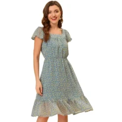 Allegra K Women's Floral Chiffon Flutter Sleeve Belted Square Neck Ruffled Hem Dress 36 Allegra K Women's Floral Chiffon Flutter Sleeve Belted Square Neck Ruffled Hem Dress -Dresses City Shop GUEST 66a1153d d767 492b a723 d974523a8da2