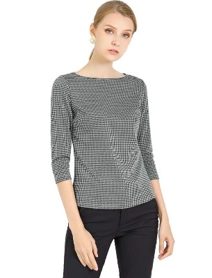 Allegra K Women's Work Office 3/4 Sleeve Boat Neck Houndstooth Printed Top Blouse 15 Allegra K Women's Work Office 3/4 Sleeve Boat Neck Houndstooth Printed Top Blouse - Image 13
