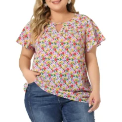 Agnes Orinda Women's Plus Size Keyhole Floral Chiffon Flared Sleeve Summer Trendy Peasant Tops -Dresses City Shop GUEST 6ad8249e f49d 40c3 8f66 e11c5e6dd720