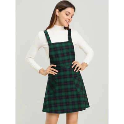 Allegra K Women's Plaid Tartan Button Decor A-Line Pinafore Overall Dress 3 Allegra K Women's Plaid Tartan Button Decor A-Line Pinafore Overall Dress