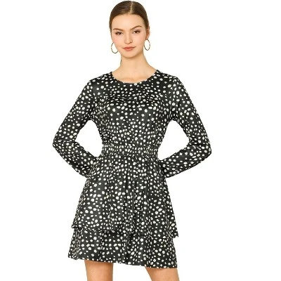 Allegra K Women's Leopard Print Crew Neck Smock Waist Long Sleeve Ruffle Mini Dress 9 Allegra K Women's Leopard Print Crew Neck Smock Waist Long Sleeve Ruffle Mini Dress - Image 7
