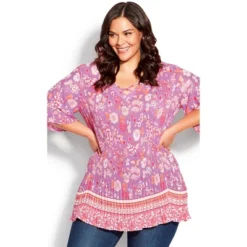 Women's Plus Size Fairville Pleated Tunic - Pink Floral Border | AVENUE 9 Women's Plus Size Fairville Pleated Tunic - Pink Floral Border | AVENUE -Dresses City Shop GUEST 6b98481c 12ff 4a29 a939 63285c5be8fd