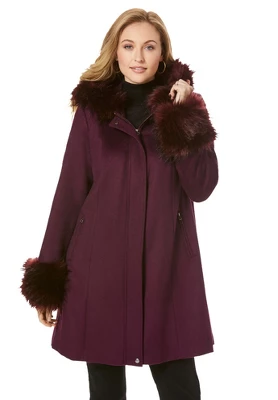 Jessica London Women’s Plus Size Hooded Faux Fur Trim Coat 6 Jessica London Women’s Plus Size Hooded Faux Fur Trim Coat - Image 4