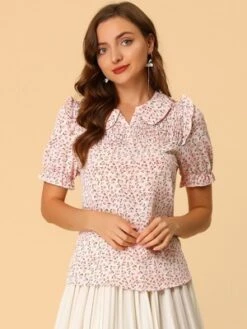 Allegra K Women's Peter Pan Collar Smocked Puff Short Sleeve Ruffle Floral Blouse 10 Allegra K Women's Peter Pan Collar Smocked Puff Short Sleeve Ruffle Floral Blouse -Dresses City Shop GUEST 6f5449c2 df95 4f26 a724 c9b120fbcfcc