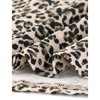 Allegra K Women's Leopard Print Crew Neck Smock Waist Long Sleeve Ruffle Mini Dress 7 Allegra K Women's Leopard Print Crew Neck Smock Waist Long Sleeve Ruffle Mini Dress - Image 5