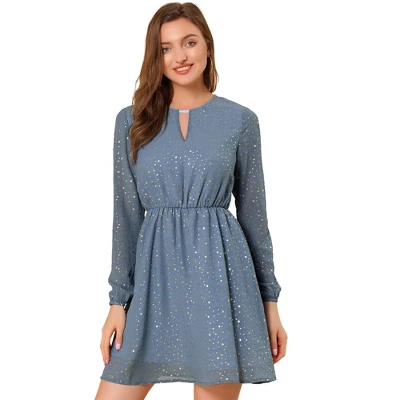 Allegra K Women's Choker V Neck Vintage Flared Gilding Metallic Shiny Star A-Line Dress 18 Allegra K Women's Choker V Neck Vintage Flared Gilding Metallic Shiny Star A-Line Dress - Image 16