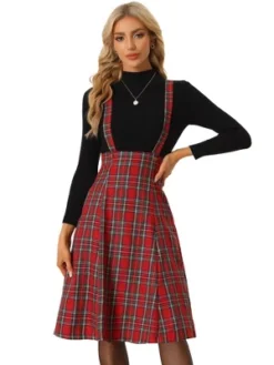 Allegra K Women's Plaid Midi Tartan Pinafore Skirt -Dresses City Shop GUEST 74d31491 d76e 40cd 8ca7 aeb20e973b6c