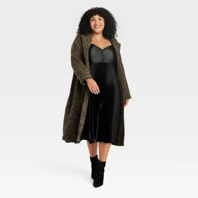 Women's Pleated Satin Midi A-Line Dress - Ava & Viv™ 4 Women's Pleated Satin Midi A-Line Dress - Ava & Viv™ - Image 2