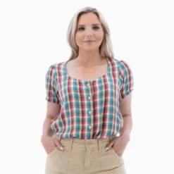 Aventura Clothing Women's Avery Short Sleeve Square Neck Button Down Shirt -Dresses City Shop GUEST 760a6563 fac8 43f0 9083 9b28d8620d63