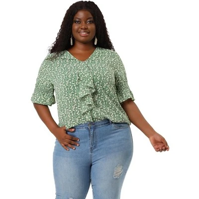 Agnes Orinda Women' S Plus Size V Neck Ruffle Smocked Sleeve Blouses 13 Agnes Orinda Women' S Plus Size V Neck Ruffle Smocked Sleeve Blouses - Image 11