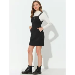 Allegra K Women's Faux Suede Zipper Front Elegant Pinafore Overall Mini Dress
