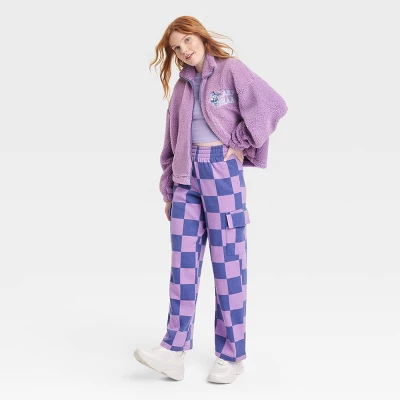 Women's Checkered Cargo Graphic Pants - Purple 4 Women's Checkered Cargo Graphic Pants - Purple - Image 2