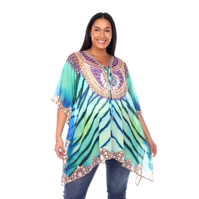Plus Size Short Caftan With Tie-up Neckline - One Size Fits Most Plus - White Mark 7 Plus Size Short Caftan With Tie-up Neckline - One Size Fits Most Plus - White Mark - Image 5
