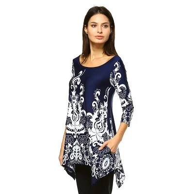 Women's Scoop Neck Printed Yanette Tunic Top - White Mark 10 Women's Scoop Neck Printed Yanette Tunic Top - White Mark - Image 8