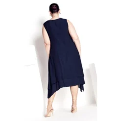 Women's Plus Size Pleat Button Dress - Navy | AVENUE