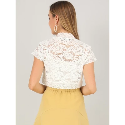 Allegra K Women's Elegant Short Sleeve Sheer Floral Lace Shrug Blouses 6 Allegra K Women's Elegant Short Sleeve Sheer Floral Lace Shrug Blouses - Image 4