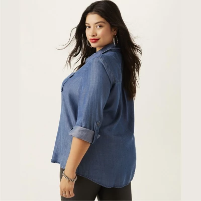 Molly & Isadora Women's Versitle Chambray Button-Up Shirt 7 Molly & Isadora Women's Versitle Chambray Button-Up Shirt - Image 5