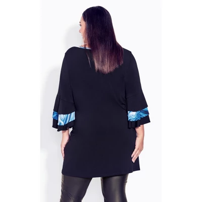 Women's Plus Size Gabby Bell Sleeve Tunic - Black | AVENUE STUDIO 3 Women's Plus Size Gabby Bell Sleeve Tunic - Black | AVENUE STUDIO