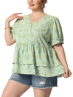 Agnes Orinda Women's Plus Size Blouse Floral Layered Flare Hem Casual Peplum Tops -Dresses City Shop GUEST 80341025 2a6d 479a 9cbb 0778b4b16730
