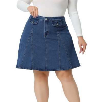 Agnes Orinda Women's Plus Size Denim Casual A-line Jean Buttons Decor Faux Pockets Mini Skirts 7 Agnes Orinda Women's Plus Size Denim Casual A-line Jean Buttons Decor Faux Pockets Mini Skirts - Image 5