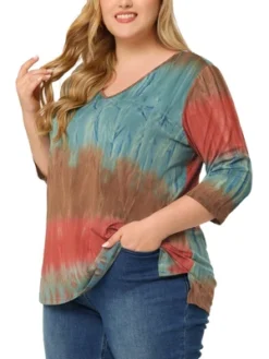 Agnes Orinda Women's Plus Size Tie Dye Side Slit 3/4 Sleeve Stripe V Neck Blouses 25 Agnes Orinda Women's Plus Size Tie Dye Side Slit 3/4 Sleeve Stripe V Neck Blouses -Dresses City Shop GUEST 81b67608 4b5e 4f18 9538 1fc81bd68bdd