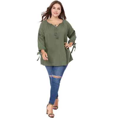 Agnes Orinda Women's Plus Size Long Sleeve Tie Winter Trendy Basic Tunic Blouse 4 Agnes Orinda Women's Plus Size Long Sleeve Tie Winter Trendy Basic Tunic Blouse - Image 2
