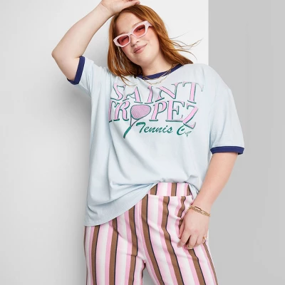 Women's Ascot + Hart Saint Tropez Short Sleeve Graphic Ringer T-Shirt - Blue 8 Women's Ascot + Hart Saint Tropez Short Sleeve Graphic Ringer T-Shirt - Blue - Image 6