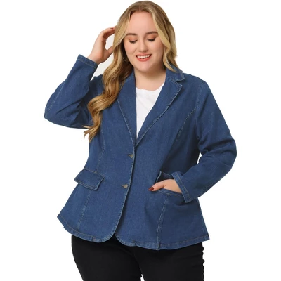 Agnes Orinda Women's Plus Size Denim Notched Lapel Color Block Stretch Blazer 12 Agnes Orinda Women's Plus Size Denim Notched Lapel Color Block Stretch Blazer - Image 10