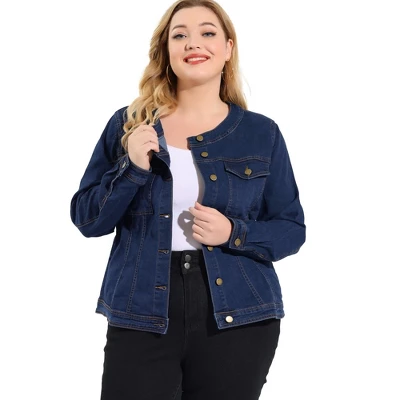 Agnes Orinda Women's Plus Size Jean Jacket Long Sleeves Collarless Denim Jacket 3 Agnes Orinda Women's Plus Size Jean Jacket Long Sleeves Collarless Denim Jacket