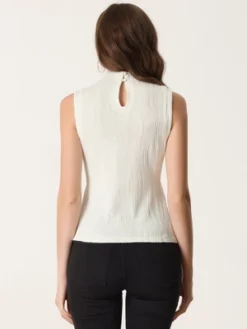 Allegra K Women's Stand Collar Sleeveless Ribbed Knit Blouses