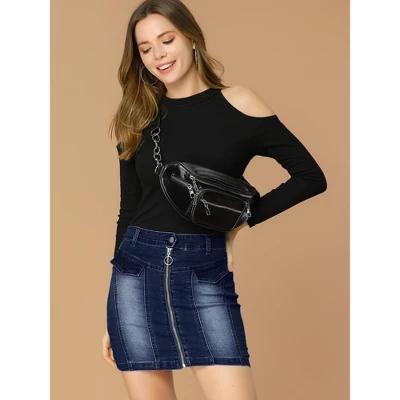 Allegra K Women's Zip Front Slim Fit High Waist Mini Denim Skirts 4 Allegra K Women's Zip Front Slim Fit High Waist Mini Denim Skirts - Image 2