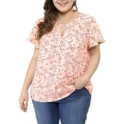 Agnes Orinda Women's Plus Size Keyhole Floral Chiffon Flared Sleeve Summer Trendy Peasant Tops -Dresses City Shop GUEST 8a294cf3 1873 4b5b 9ce7 897401a91ed3
