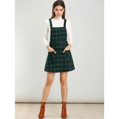 Allegra K Women's Plaid Tartan Button Decor A-Line Pinafore Overall Dress 4 Allegra K Women's Plaid Tartan Button Decor A-Line Pinafore Overall Dress - Image 2