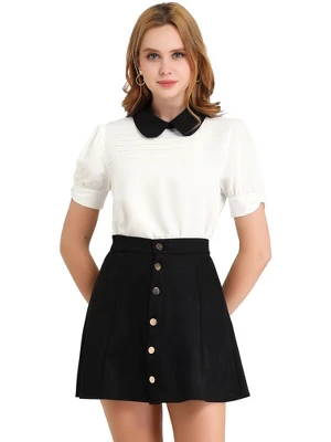 Allegra K Women's Vintage Peter Pan Collar Contrast Puff Short Sleeve Blouse 9 Allegra K Women's Vintage Peter Pan Collar Contrast Puff Short Sleeve Blouse - Image 7