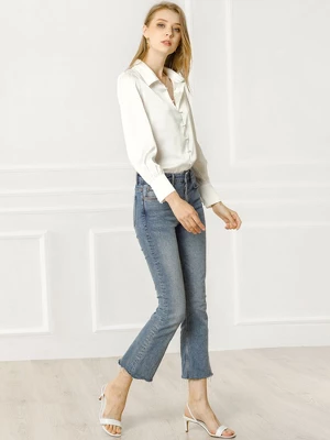 Allegra K Women's Satin Puff Sleeve Point Collar Vintage Button Up Shirt 5 Allegra K Women's Satin Puff Sleeve Point Collar Vintage Button Up Shirt - Image 3